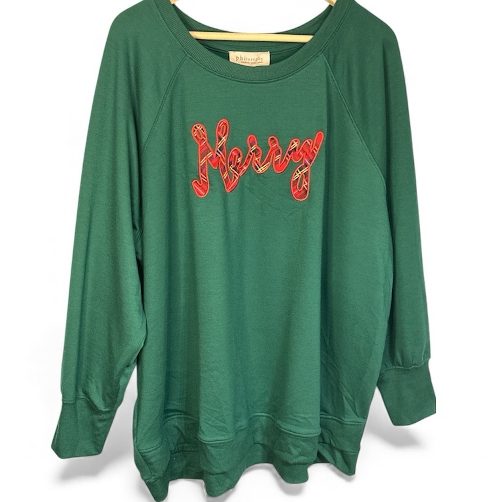 NWT PHILOSOPHY WOMAN REPUBLIC CLOTHING MERRY CHRISTMAS PULLOVER SWEATSHIRT 3X